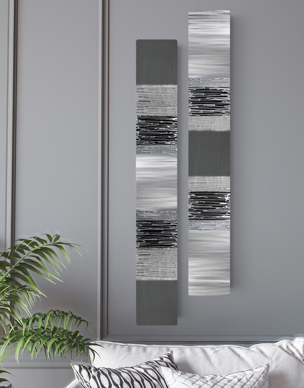 Echo Grey Tall Set Silver Wall Art, Contemporary Art UK