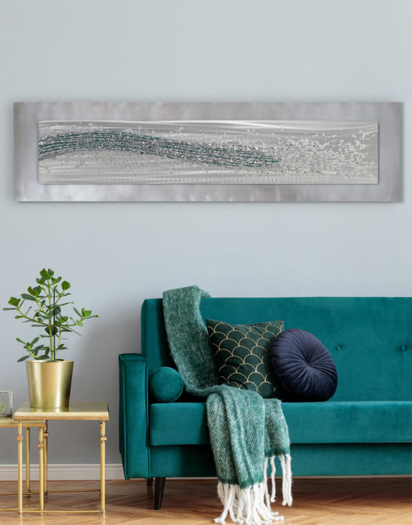 Crystal Fusion Flow, Vardo Teal Silver Wall Art, Contemporary Art UK