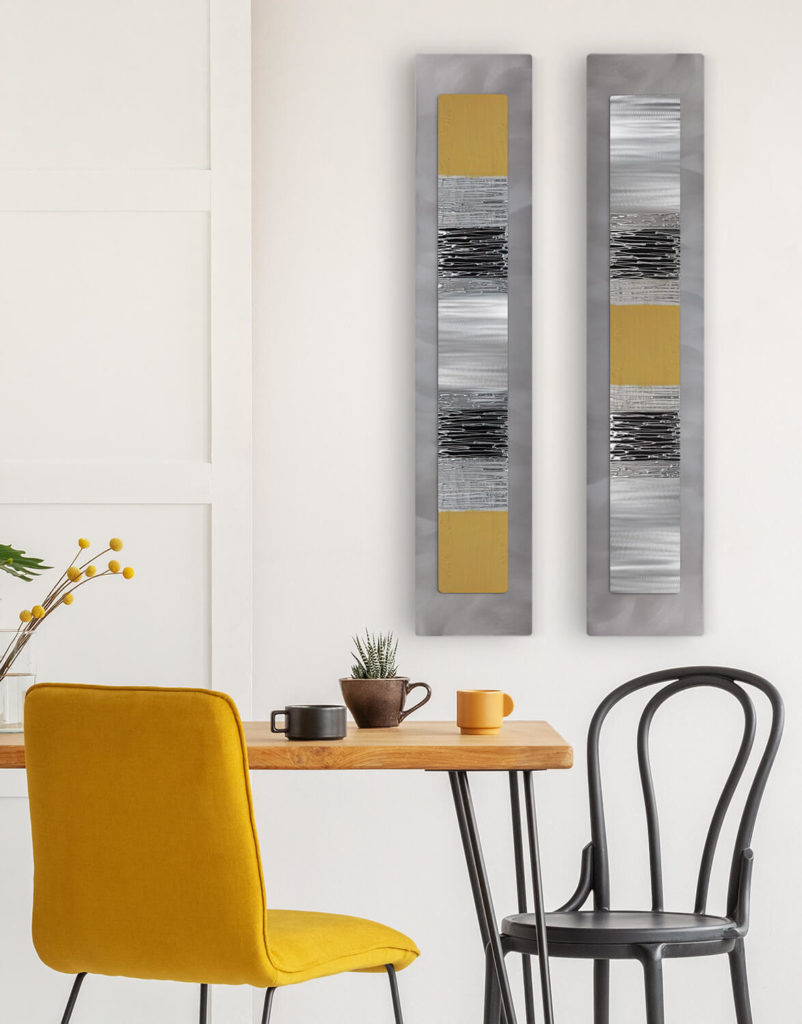 Echo Luxe Mustard Set Silver Wall Art, Contemporary Art UK