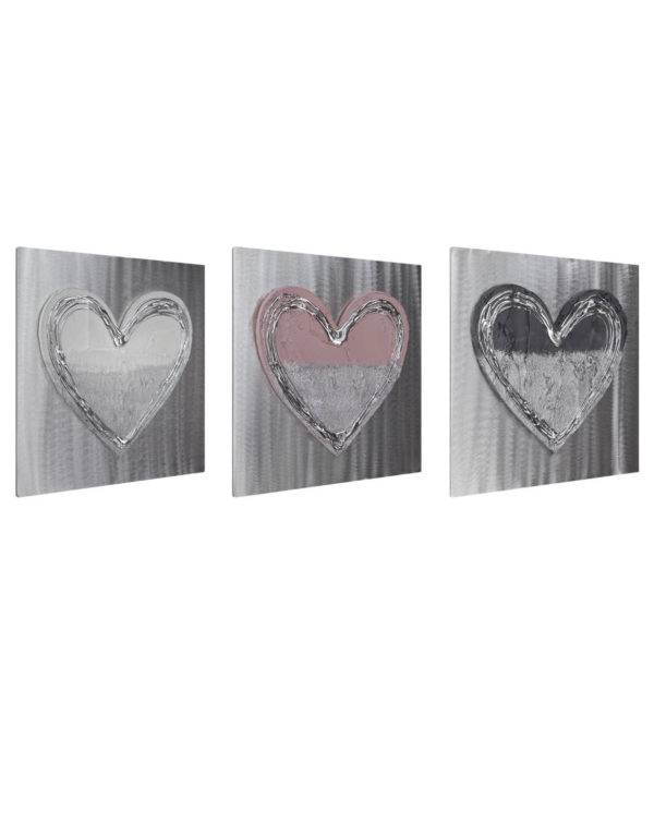 Dusky Pink Love Heart Set Silver Wall Art, Contemporary Art UK