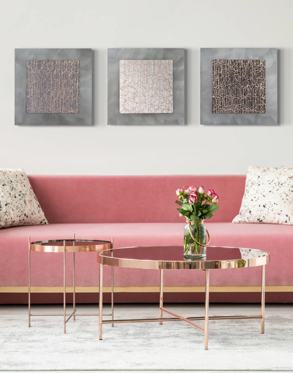 Copper Rain Set Silver Wall Art, Contemporary Art UK
