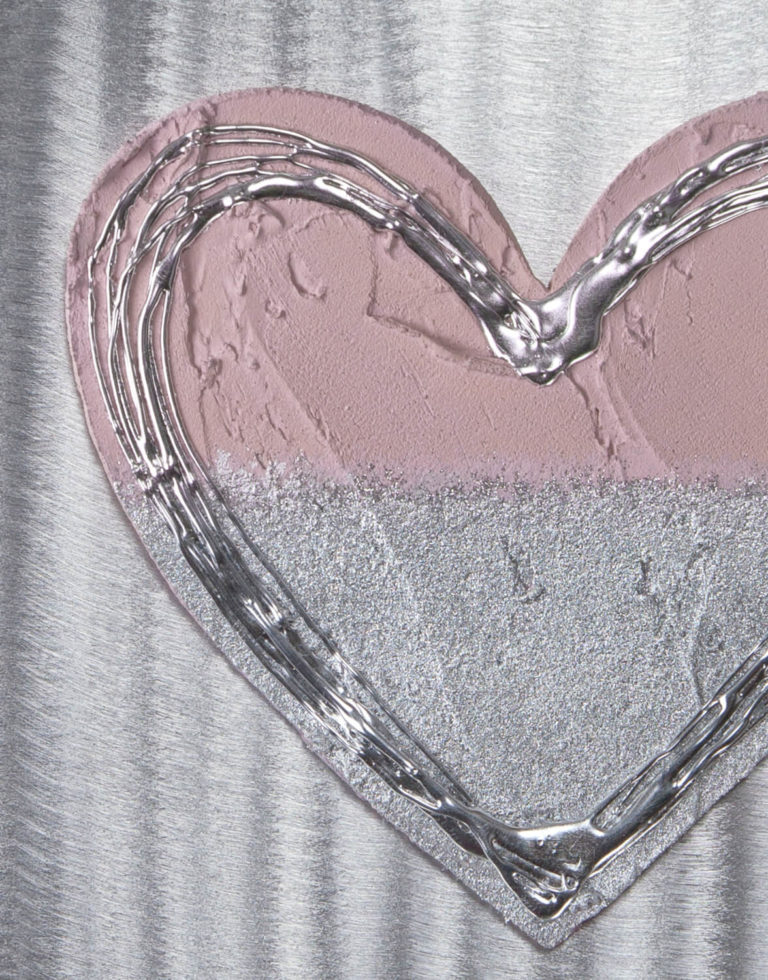 Dusky Pink Heart Silver Wall Art, Contemporary Art UK