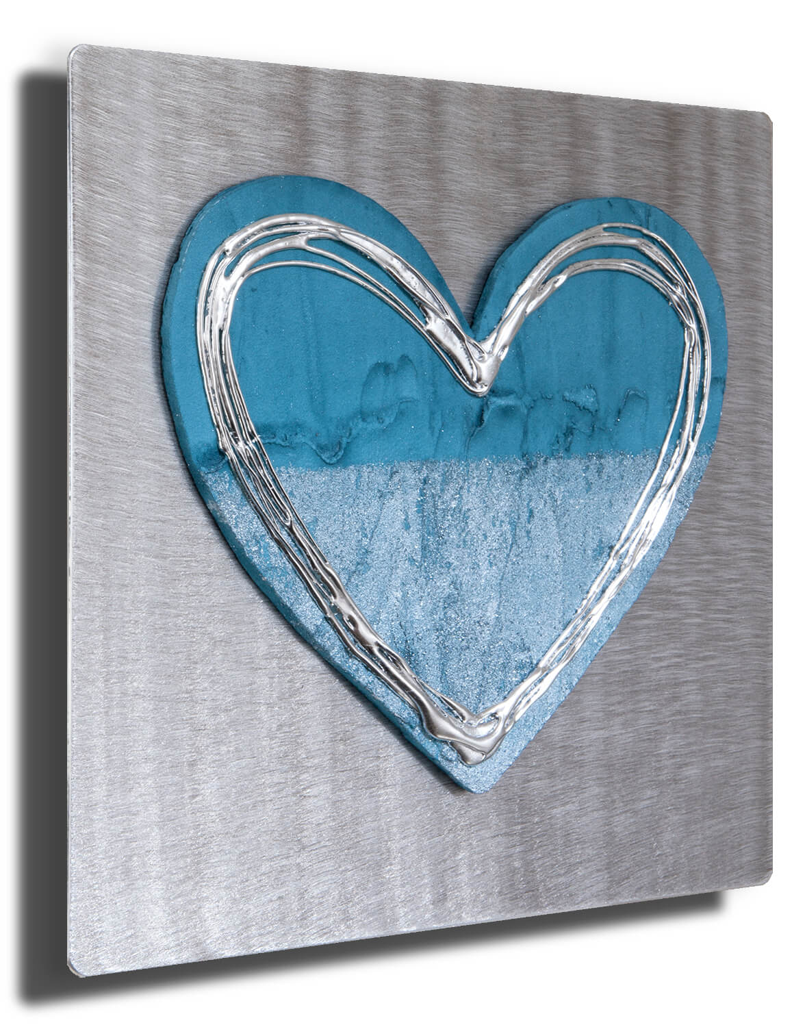 Love Heart Teal Silver Wall Art, Contemporary Art UK