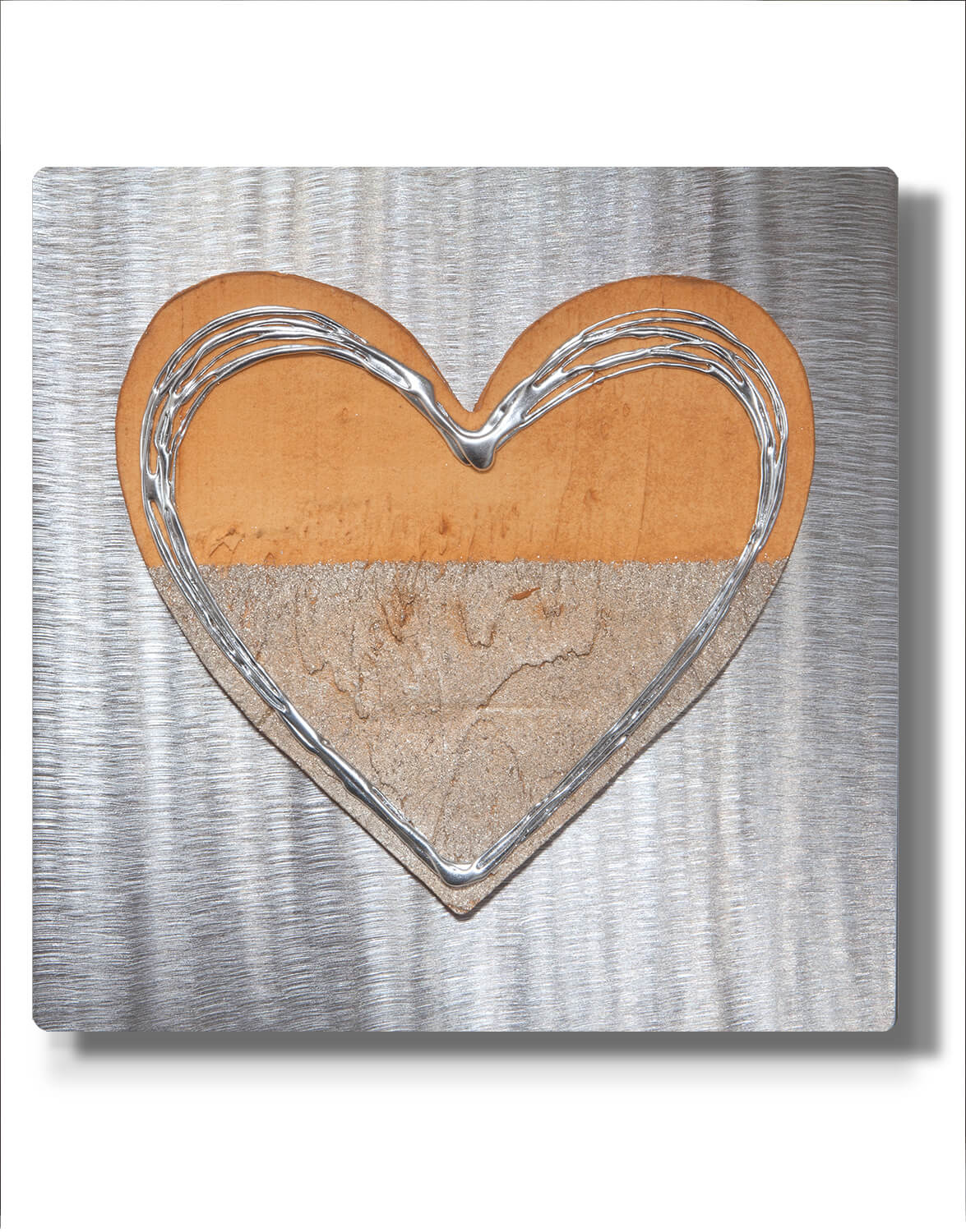 Set of Three Hearts, Orange Silver Wall Art, Contemporary Art UK