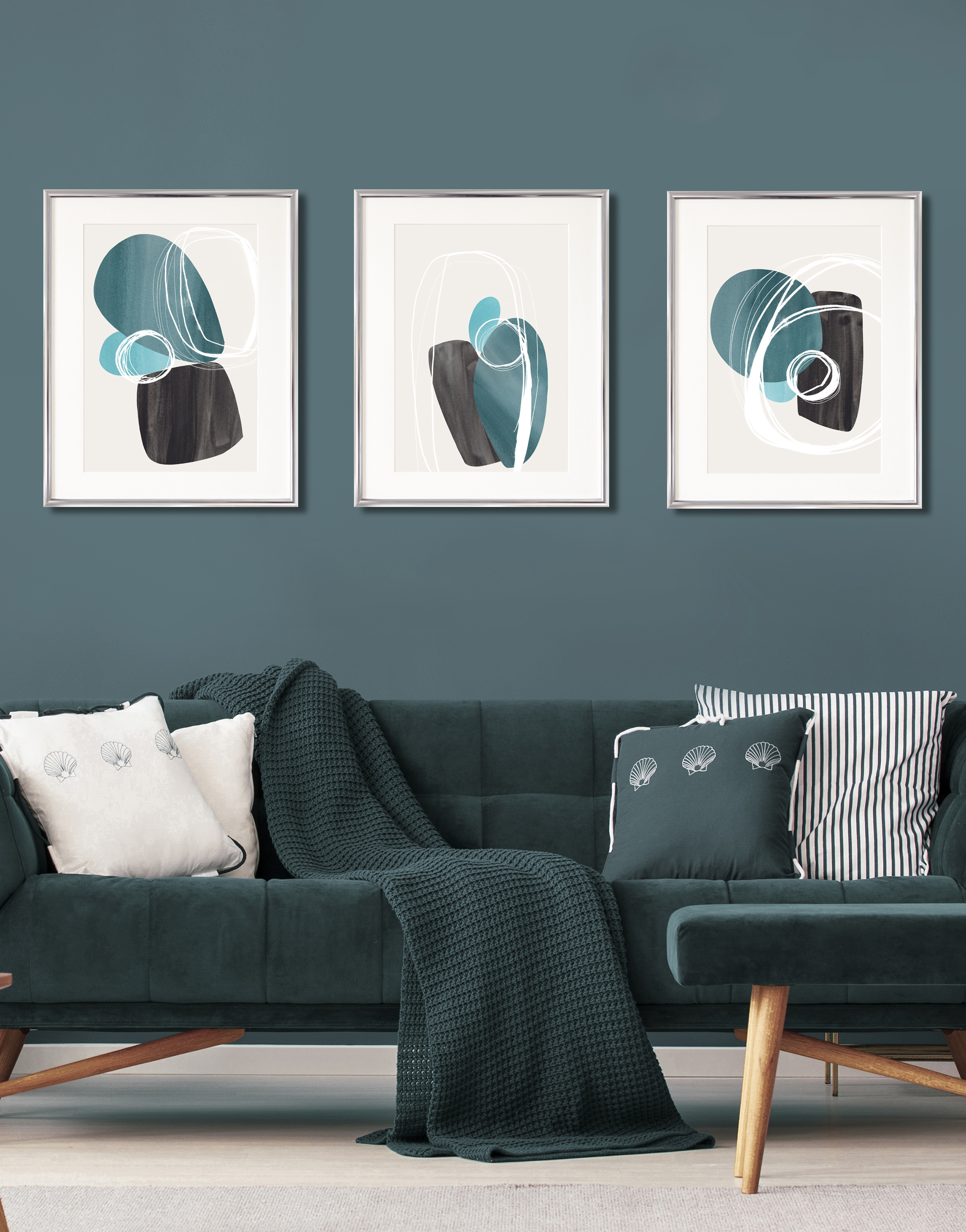 Teal Formation Set - Silver Wall Art, Contemporary Art UK