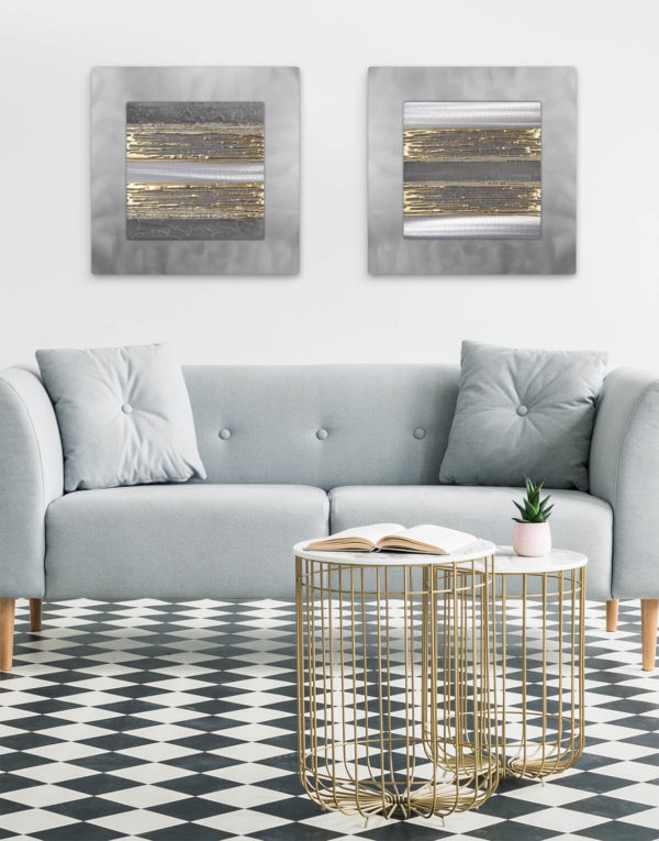 Echo Grey and Gold Set Silver Wall Art, Contemporary Art UK