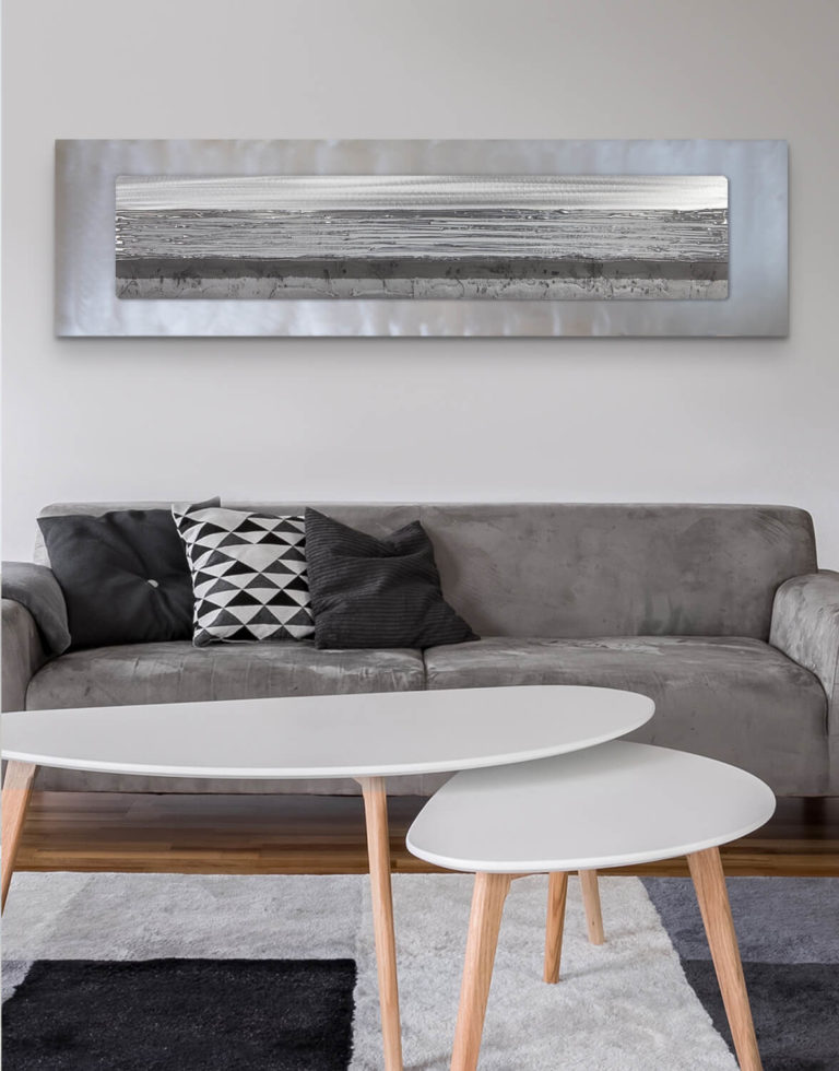 Horizon Grey White Silver Wall Art, Contemporary Art UK