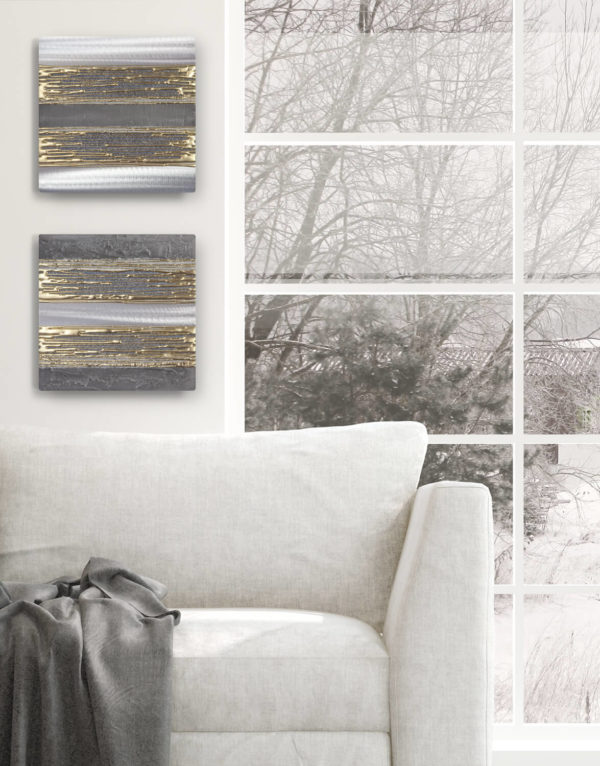 Echo Gold And Grey Duo Silver Wall Art, Contemporary Art UK