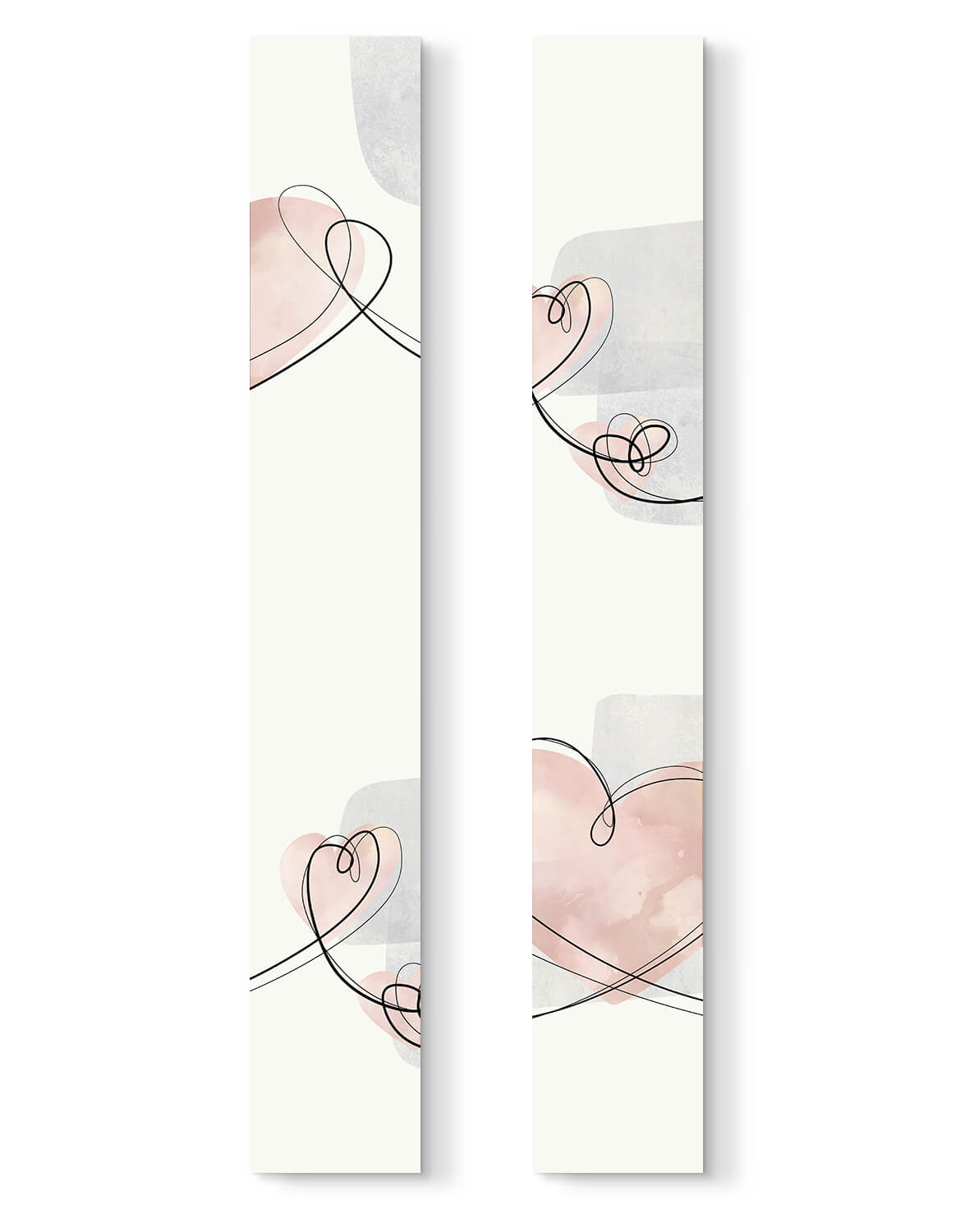 Set of Two TALL Canvases, 'Dusky Blush Love Hearts' Silver Wall Art