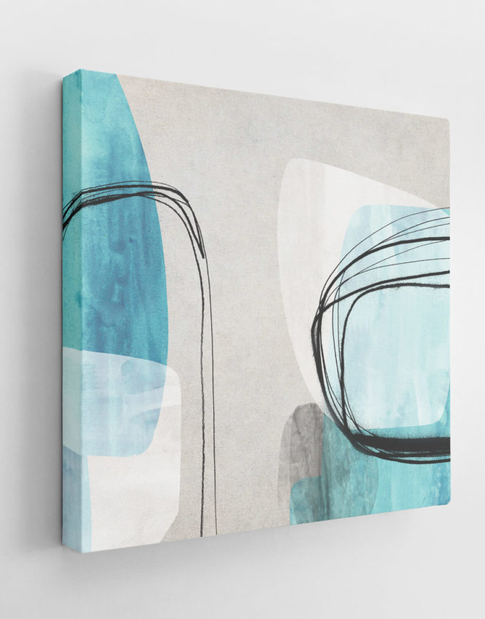 Set of Two Canvases 'Turquoise Forms' Silver Wall Art, Contemporary