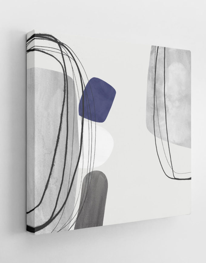 Set of Two Canvases 'Navy Tumbles' Silver Wall Art, Contemporary Art UK
