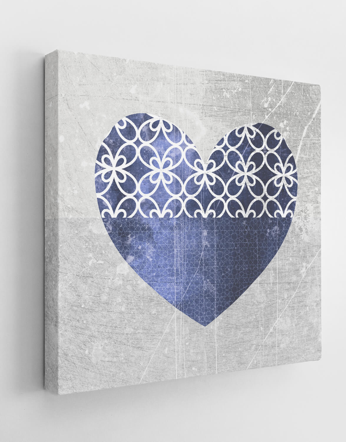 Set of Two Canvases 'Navy Hearts' Silver Wall Art, Contemporary Art UK