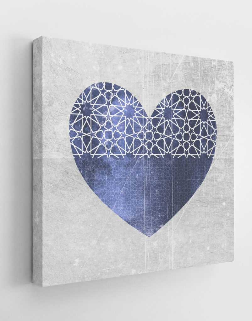 Set of Two Canvases 'Navy Hearts' Silver Wall Art, Contemporary Art UK