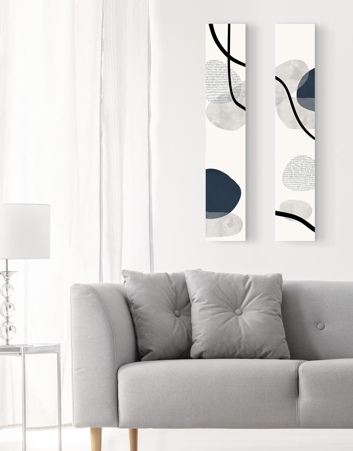 Set of Two Canvases, 'Velvet Touch, Navy Tall' Silver