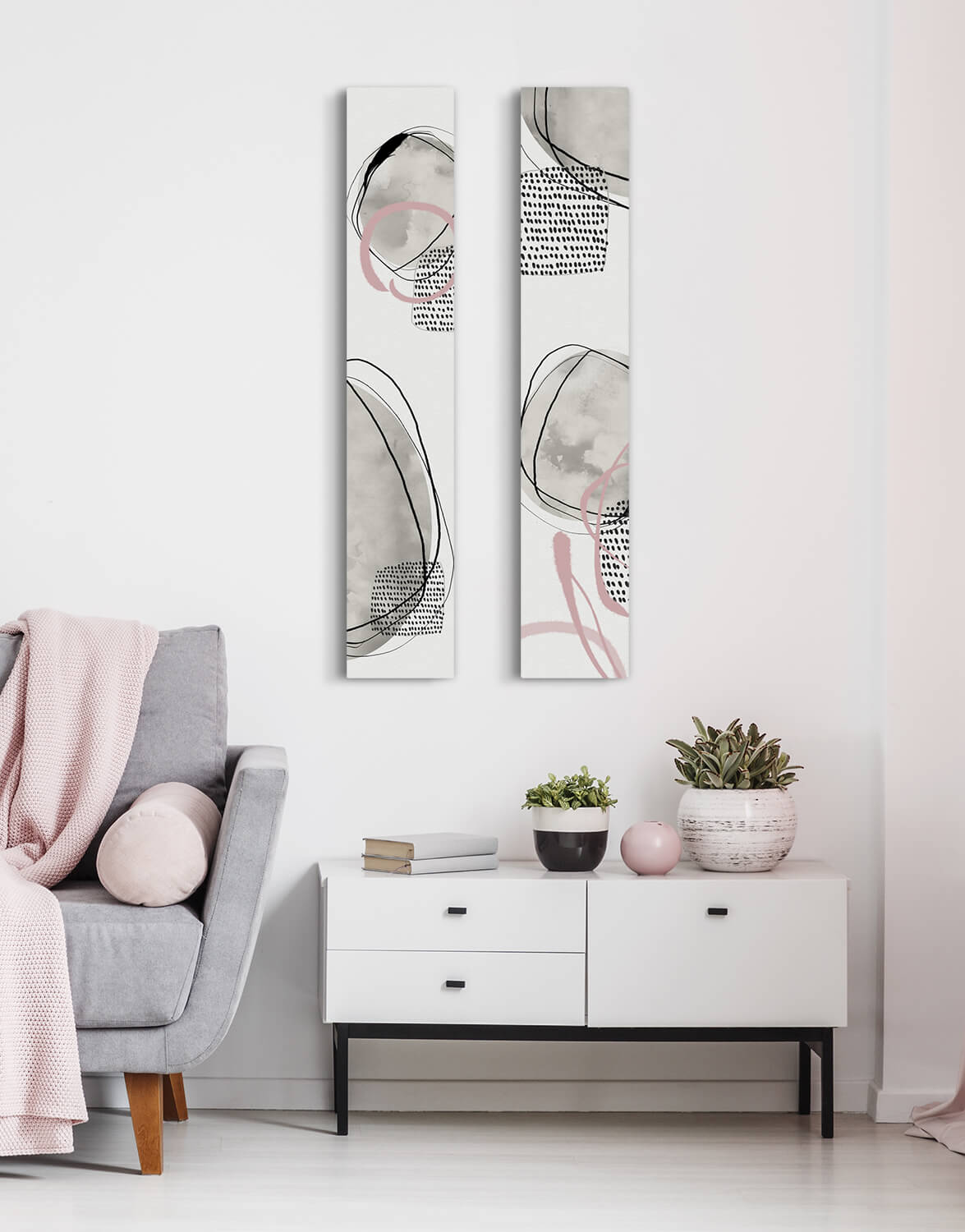 Set of Two Canvases, 'Aquarelle Lines, Blush' - Silver Wall Art ...