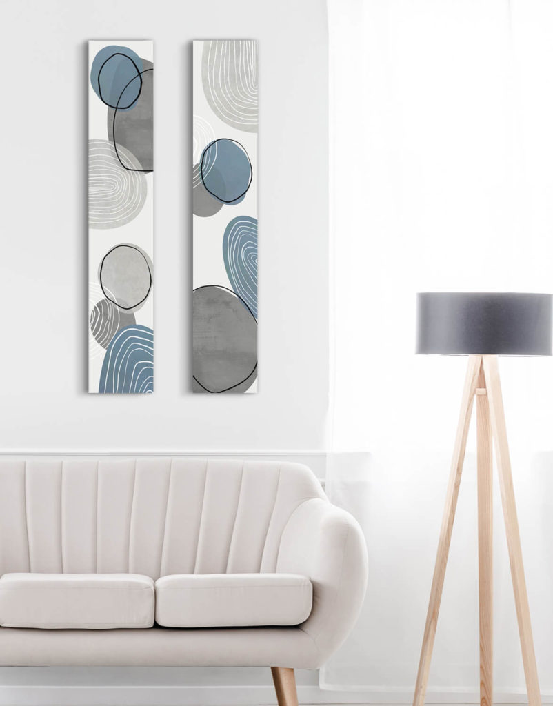 Set of Two Canvases, 'Blue Touch' Silver Wall Art, Contemporary Art UK