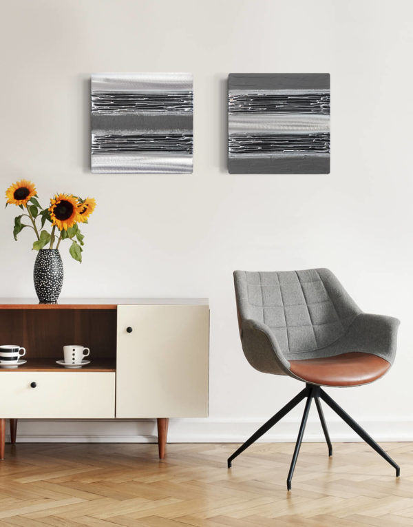 Echo Warm Grey Duo (Large) Silver Wall Art, Contemporary Art UK