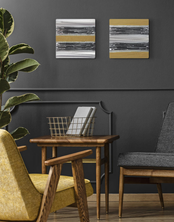 Echo Mustard Duo Silver Wall Art, Contemporary Art UK