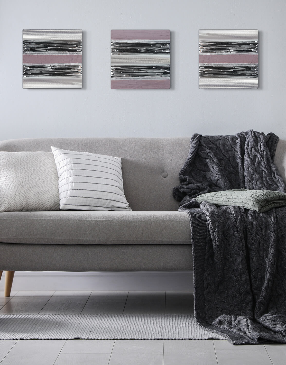 ECHO DUSKY BLUSH TRIO Silver Wall Art, Contemporary Art UK