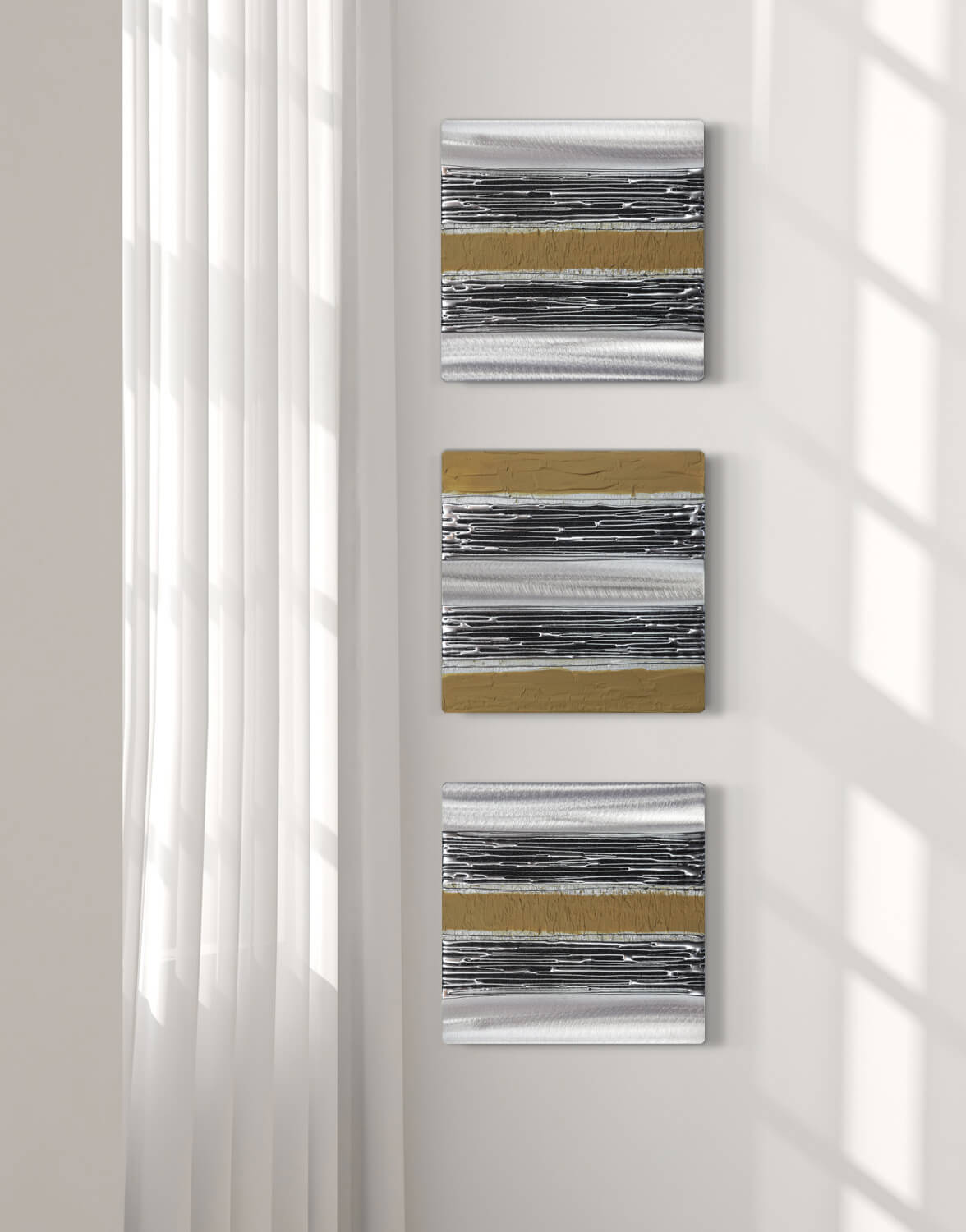 ECHO OCHRE TRIO Silver Wall Art, Contemporary Art UK