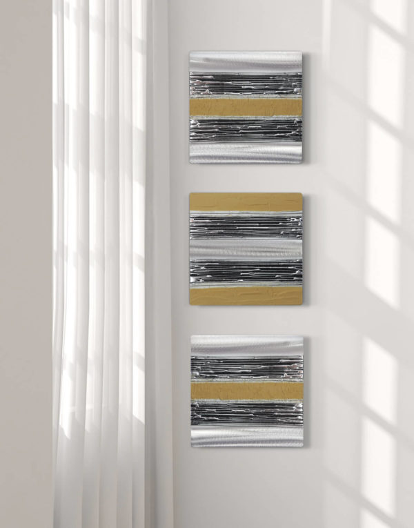ECHO MUSTARD TRIO Silver Wall Art, Contemporary Art UK