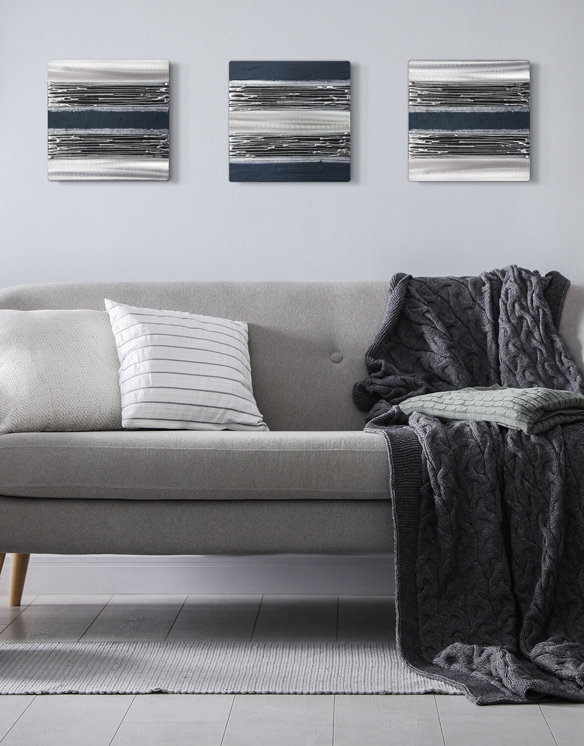 ECHO NAVY TRIO Silver Wall Art, Contemporary Art UK