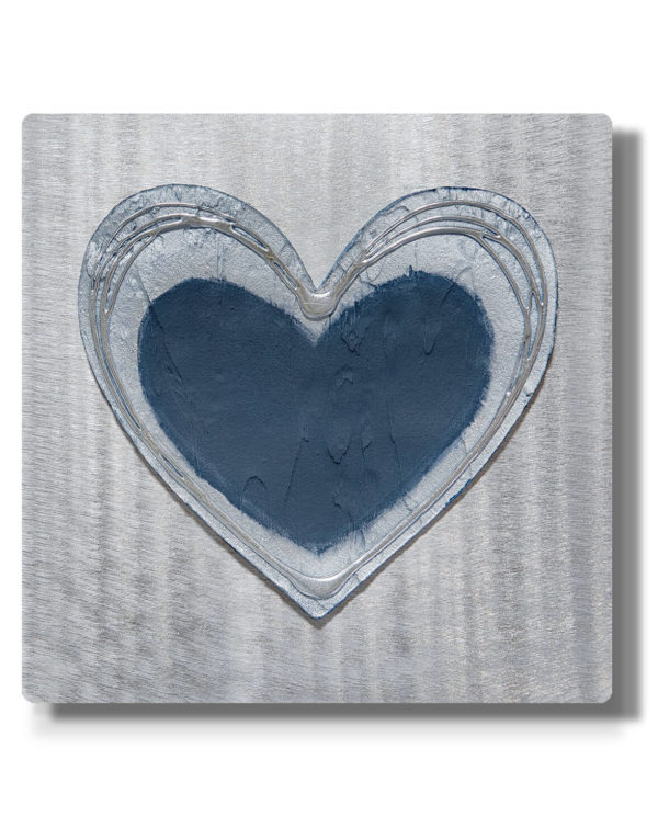 Heart Duo, Navy and White Luxe Silver Wall Art, Contemporary Art UK