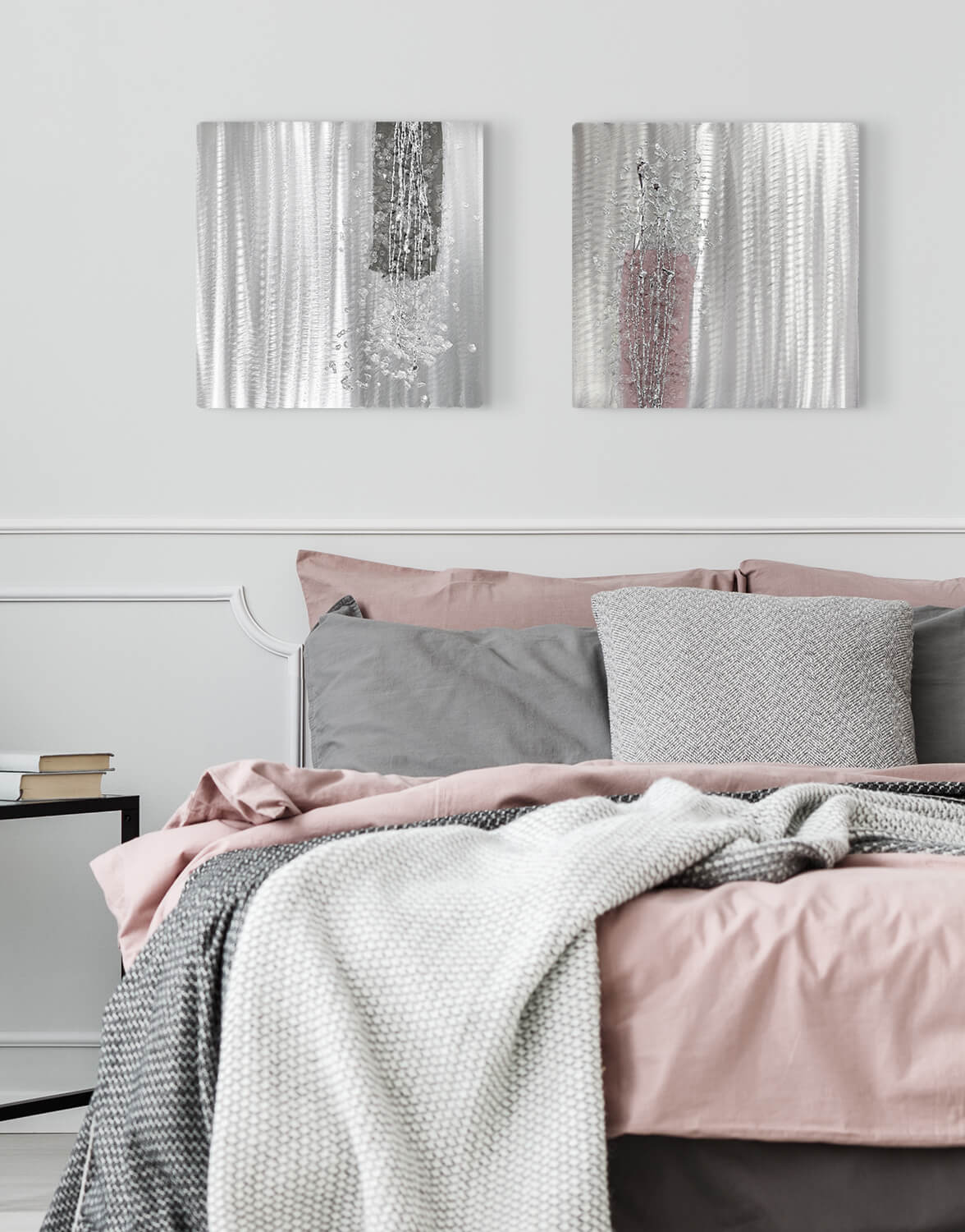 Dusky Blush Crystal Cluster Silver Wall Art, Contemporary Art UK