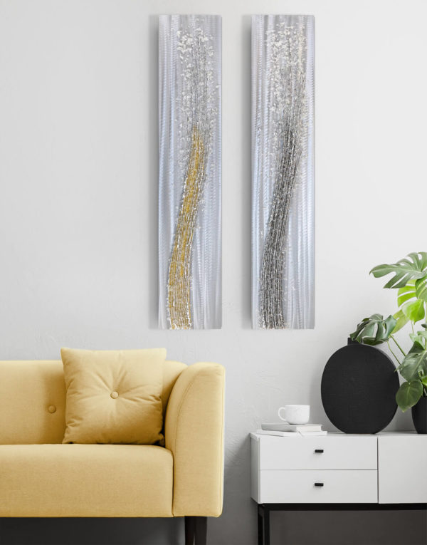 Mustrard Tall Crystal Flow Silver Wall Art, Contemporary Art UK