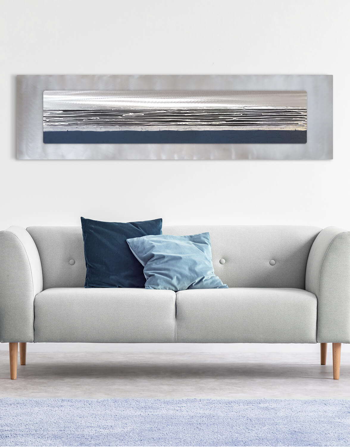 Echo Horizon Navy Silver Wall Art, Contemporary Art UK