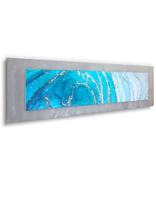 Fluxlux Teal and White Silver Wall Art, Contemporary Art UK