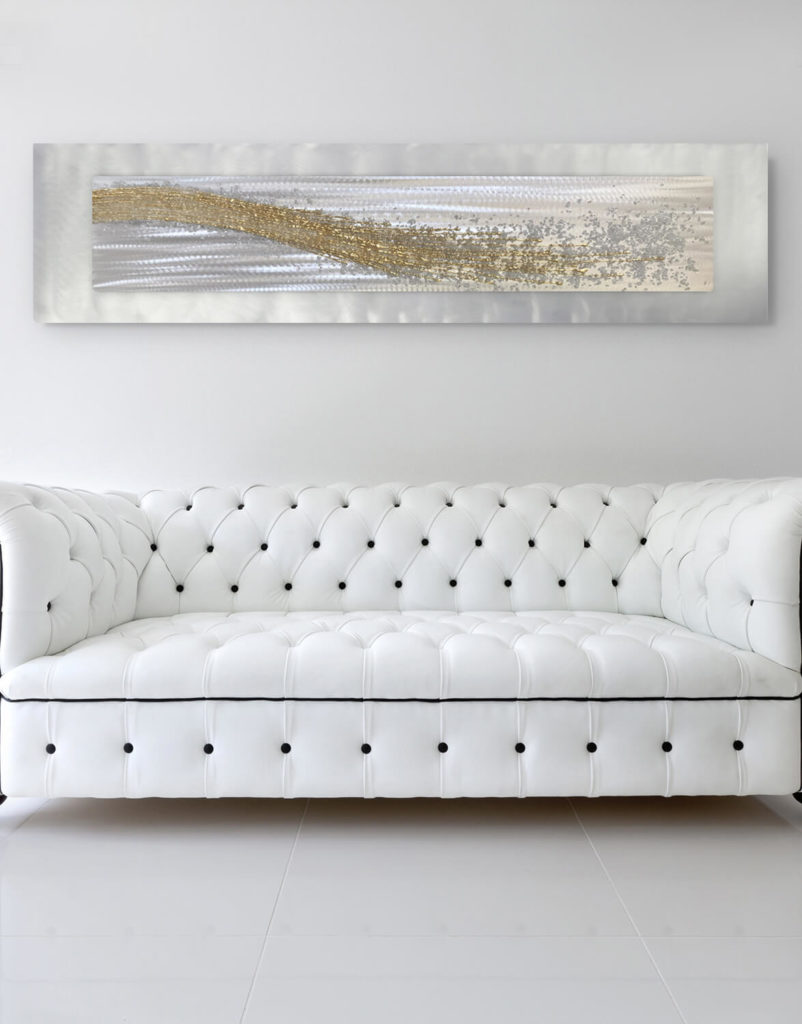 Crystal Fusion Flow, White & Gold Silver Wall Art, Contemporary Art UK