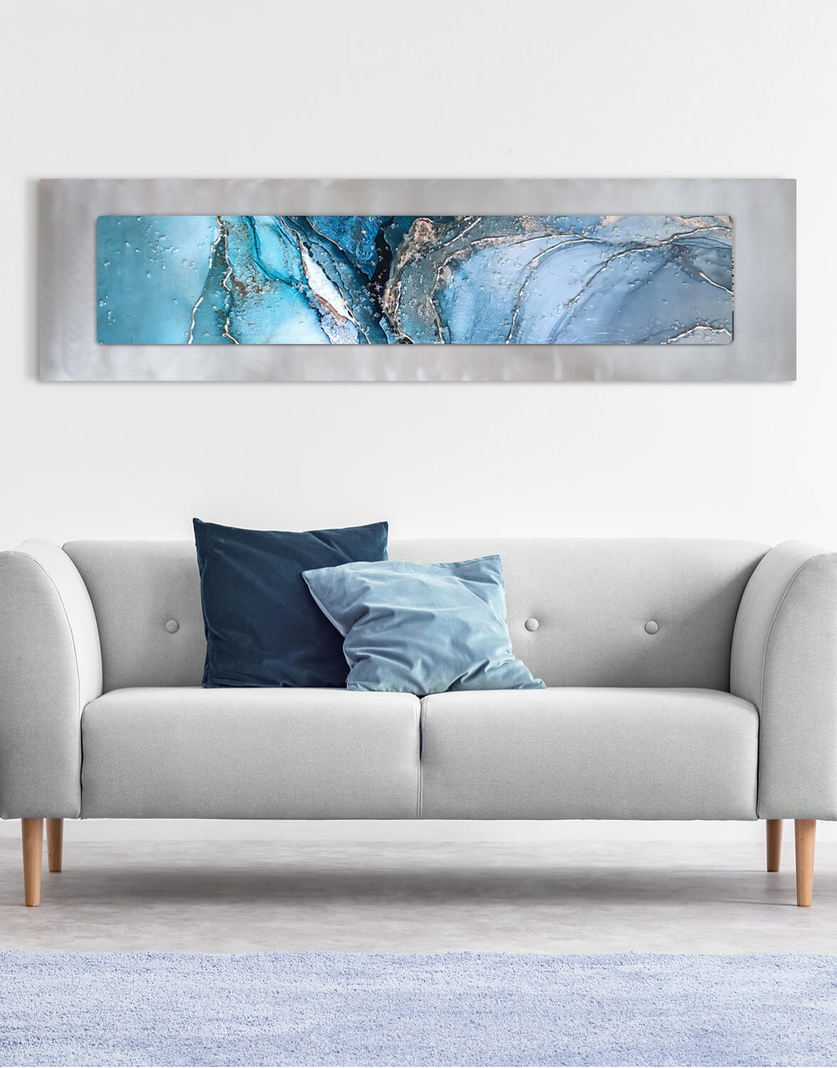 Fluxlux Navy and Teal Silver Wall Art, Contemporary Art UK