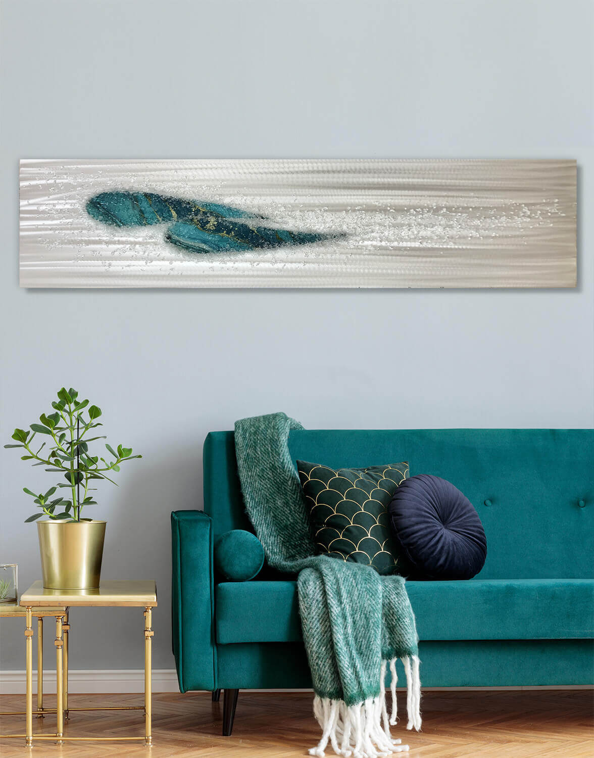 Crystal Glass Eternal Flow, Seaglass Silver Wall Art, Contemporary Art UK