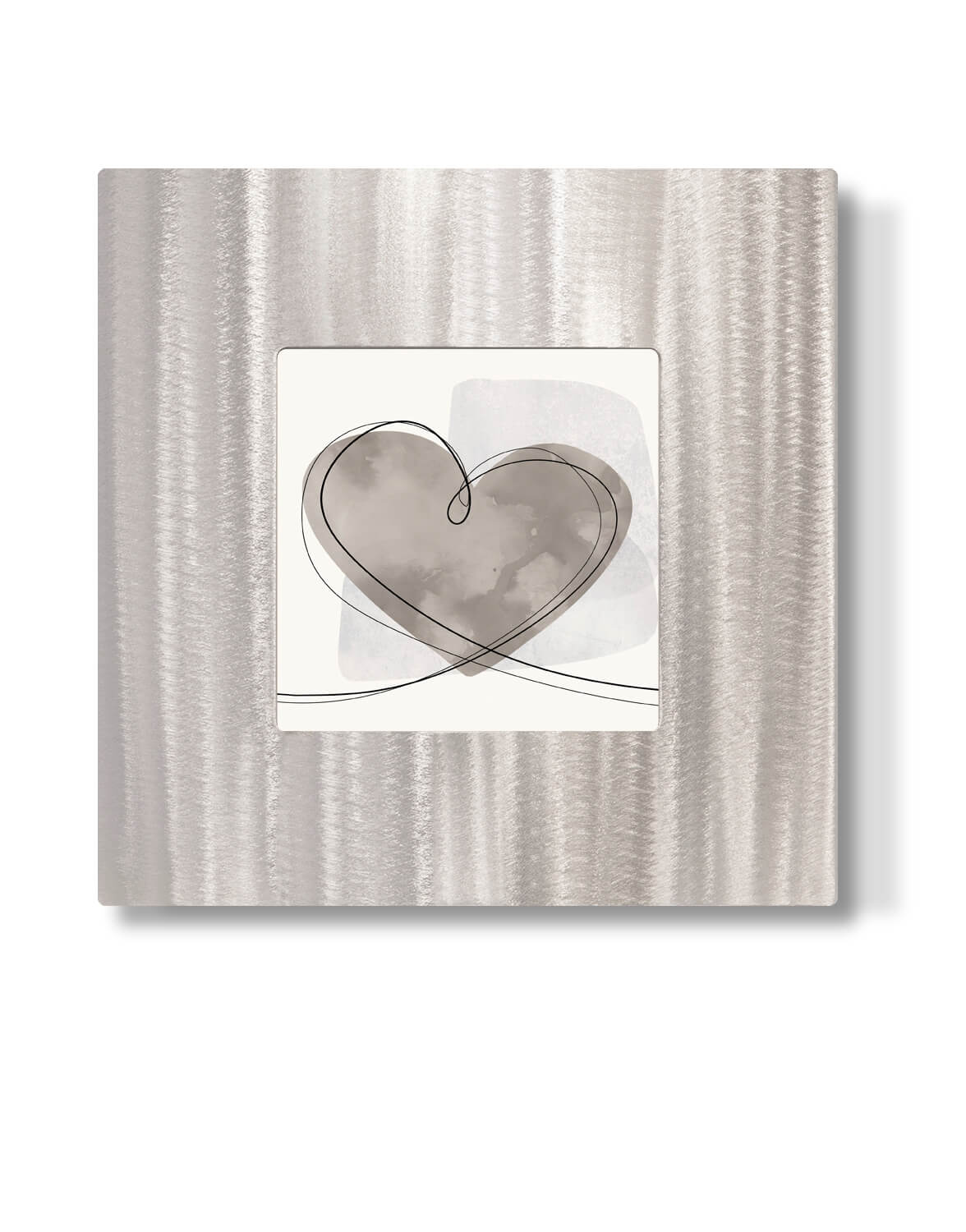 Taupe Love Heart Silver Wall Art, Contemporary Art UK