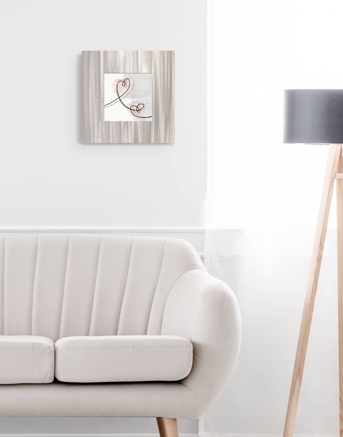 Blush Twin Love Hearts Silver Wall Art, Contemporary Art UK