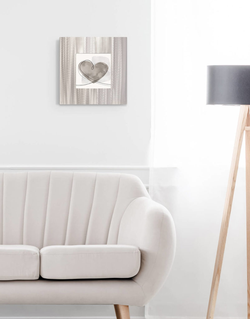 Taupe Love Heart Silver Wall Art, Contemporary Art UK