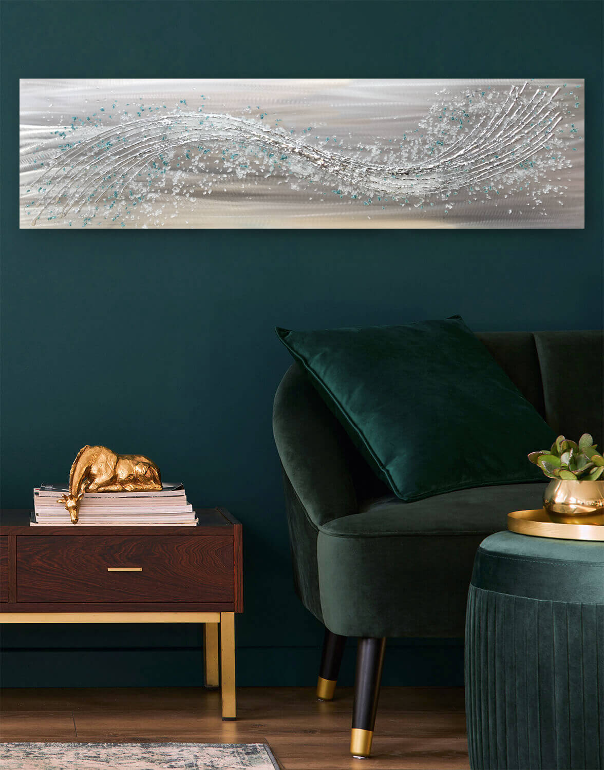 Alchemy, Crystal Accent Teal Silver Wall Art, Contemporary Art UK