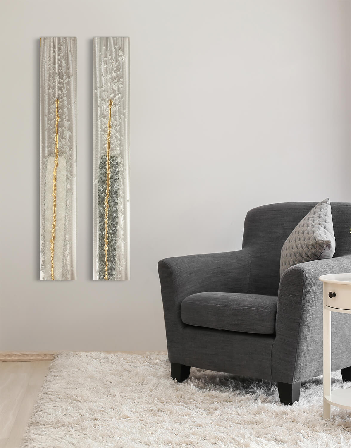 Luxe Tall Crystal Glass Set, Gold Silver Wall Art, Contemporary Art UK