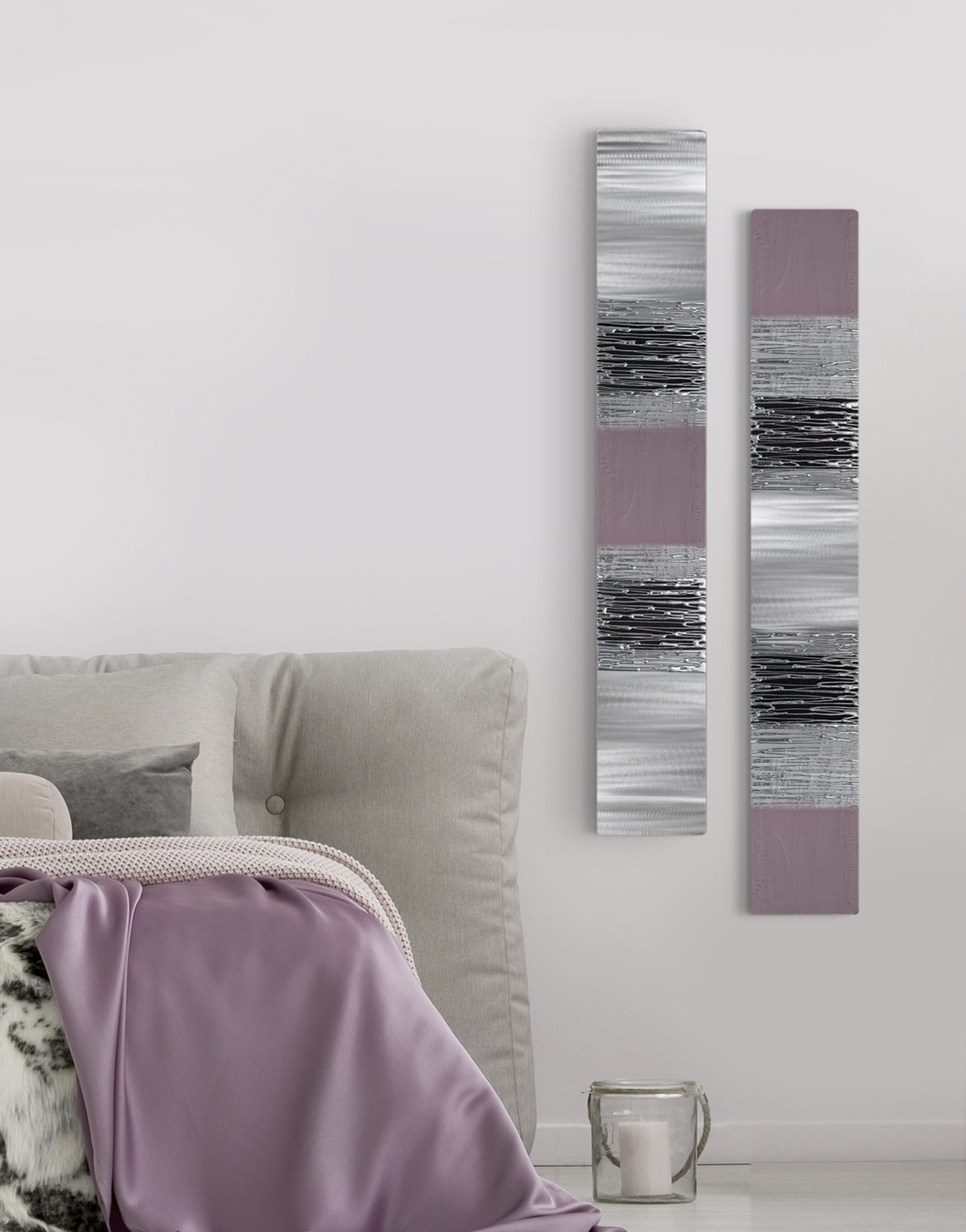 Echo Tall Blush Set Silver Wall Art, Contemporary Art UK