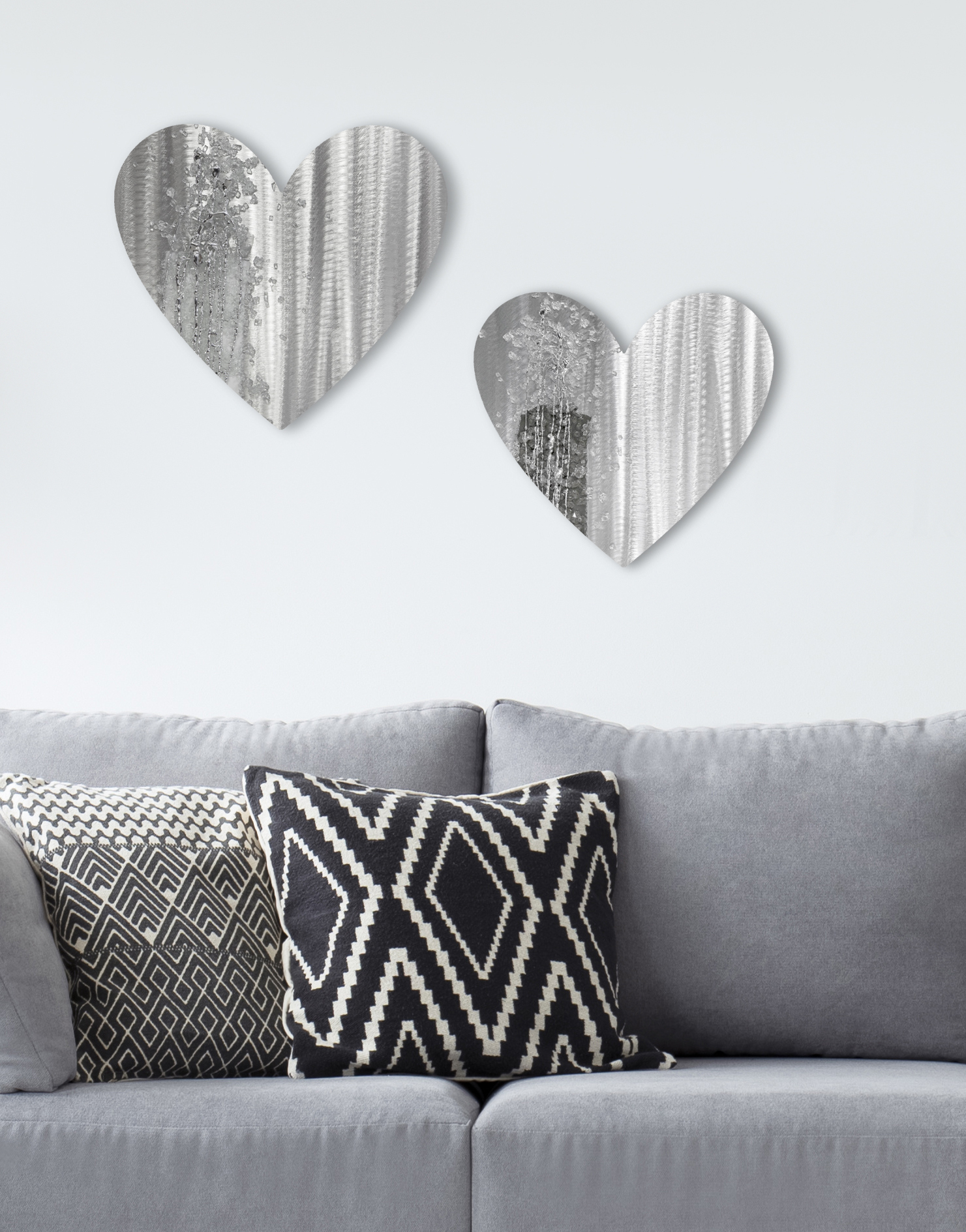Alchemy Heart Duo, Grey & White Silver Wall Art, Contemporary Art UK