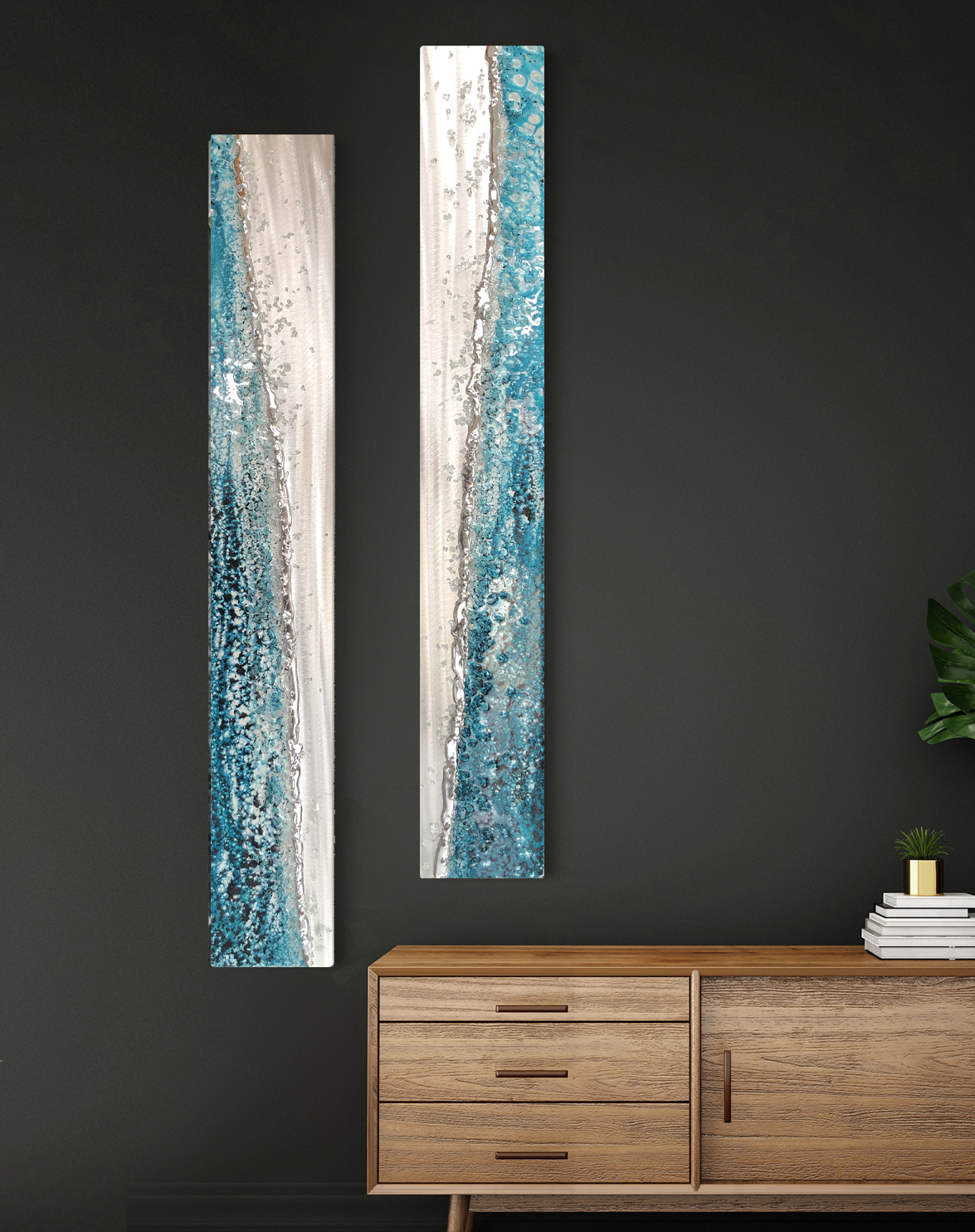 (SOLD) One off Original Crystal Luxe Set, Teal No.19 Silver Wall Art