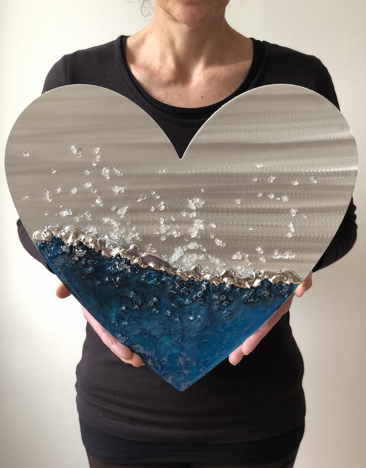 (ONLY 1 AVAILABLE) Unique 43CM Large Crystal Heart, Navy & Teal No.556